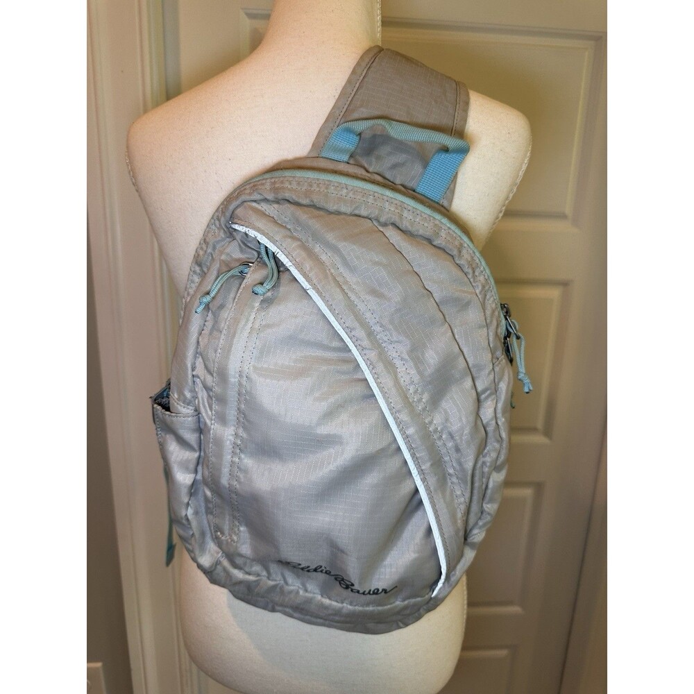 Eddie Bauer Gray Teal Sling Backpack Crossbody Daypack Travel Hiking Lightweight